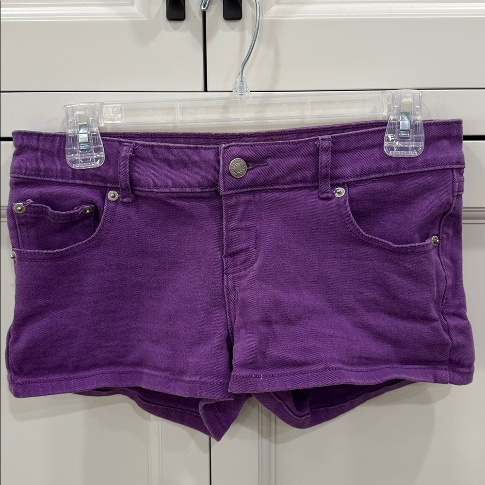 Wet Seal Juniors Size 9 Purple Denim Shorts Y2K vintage 90s Micro Mini Low Rise